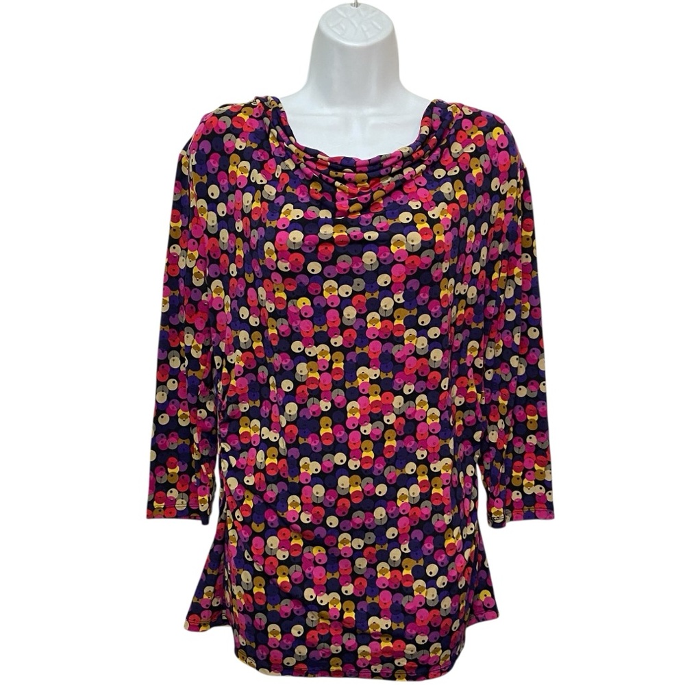 Style & Co Cowl Neck Multicolor Side Ruched Stretch Career Top - Women’s Medium